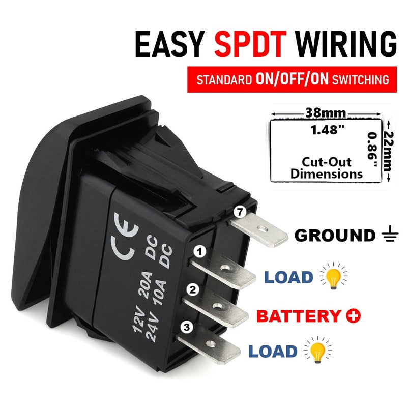 MGI SpeedWare 3-Pack Marine Rocker Switches with Illuminated LED, 20A 12vDC, SPDT Latching ON/Off/ON - Blue - Image 3